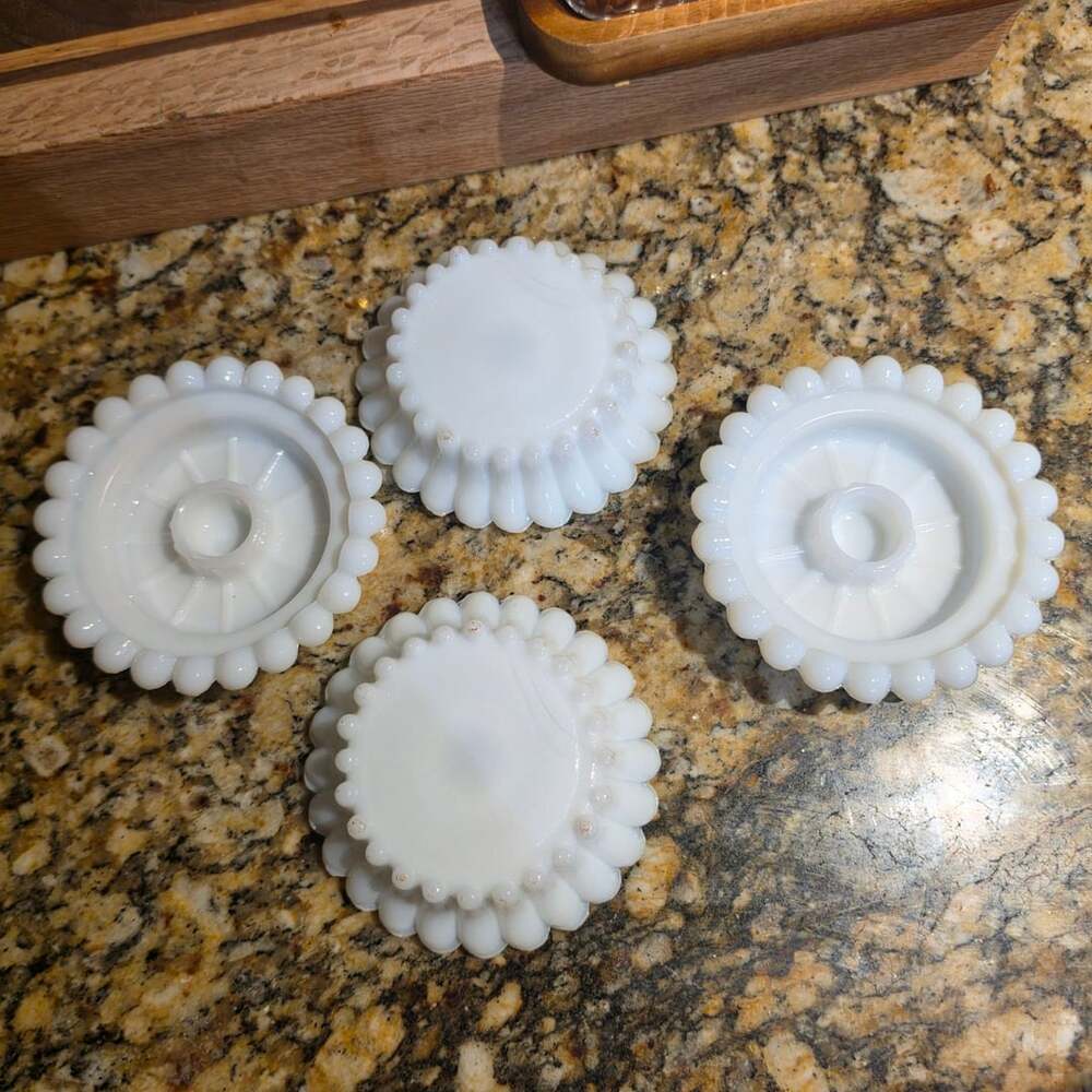 Anchor Hocking Set of Four White Milk Glass Boopie Candle Holders
